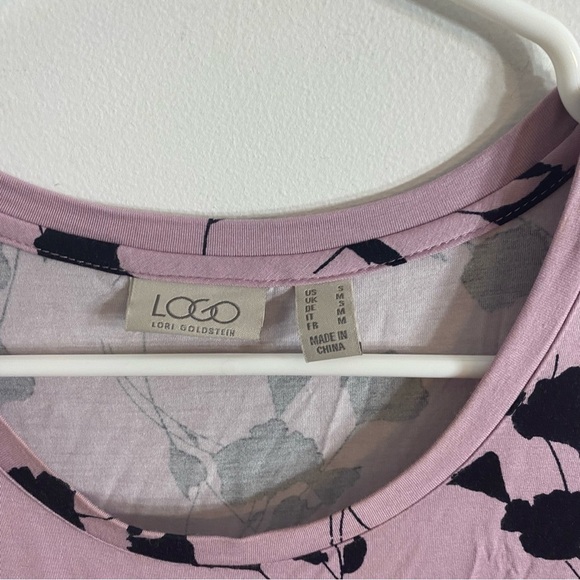 LOGO Lori Goldstein Purple Maxi Dress Small Contrast Godet Printed Floral Jersey - Picture 4 of 6